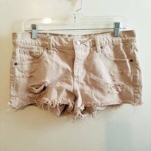 Lucky Brand Women's The Cut Off Shredded Distressed Beige Tan Shorts Size 6 /28